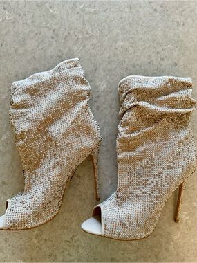 INC International Concepts Gold Crystal Peep-Toe Stiletto Booties